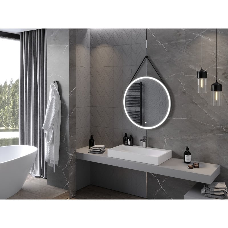 Mexen Reni miroir de salle de bain éclairé, rond 80 cm, LED 6000K, anti-buée, cadre noir - 9812-080-080-611-70