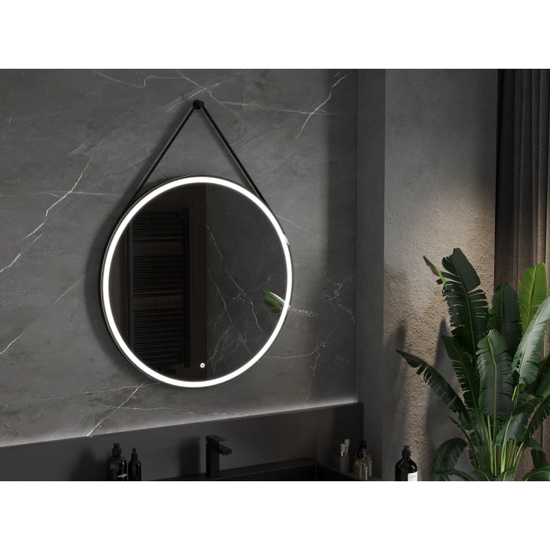 Mexen Reni miroir de salle de bain éclairé, rond 90 cm, LED 6000K, antibuée, cadre noir - 9812-090-090-611-70