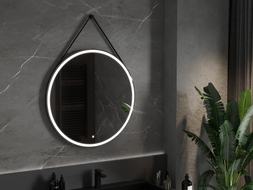 Mexen Reni miroir de salle de bain éclairé, rond 90 cm, LED 6000K, anti-buée, cadre noir - 9812-090-090-611-70