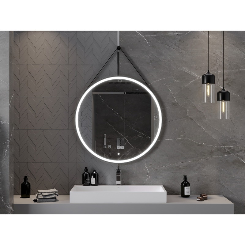 Mexen Reni miroir de salle de bain éclairé, rond 90 cm, LED 6000K, anti-buée, cadre noir - 9812-090-090-611-70