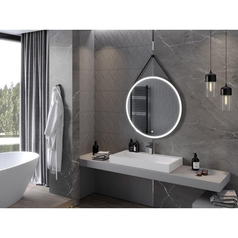 Mexen Reni miroir de salle de bain éclairé, rond 90 cm, LED 6000K, antibuée, cadre noir - 9812-090-090-611-70