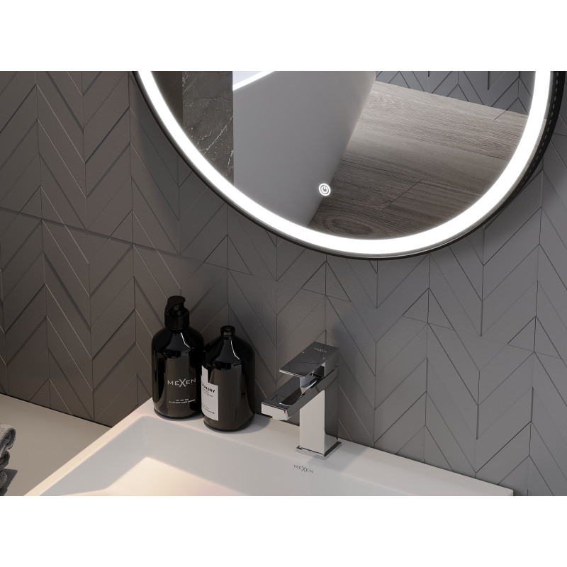 Mexen Reni miroir de salle de bain éclairé, rond 90 cm, LED 6000K, antibuée, cadre noir - 9812-090-090-611-70