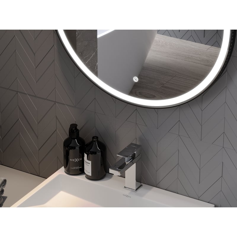 Mexen Reni miroir de salle de bain éclairé, rond 100 cm, LED 6000K, anti-buée, cadre noir - 9812-100-100-611-70