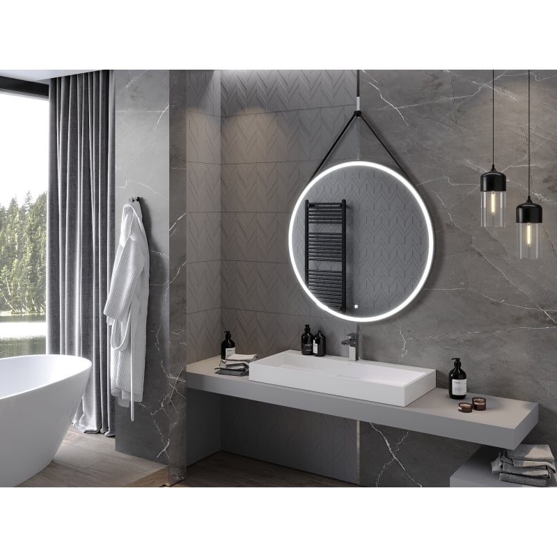 Mexen Reni miroir de salle de bain éclairé, rond 100 cm, LED 6000K, anti-buée, cadre noir - 9812-100-100-611-70
