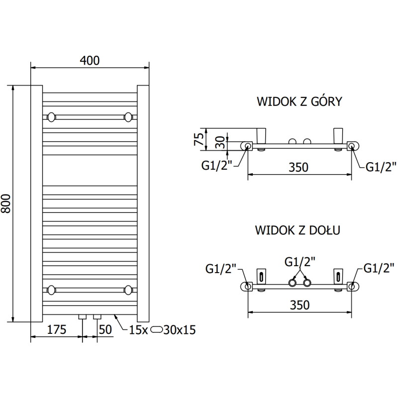 Mexen Hades radiateur de salle de bain 800 x 400 mm, 320 W, noir - W104-0800-400-00-70