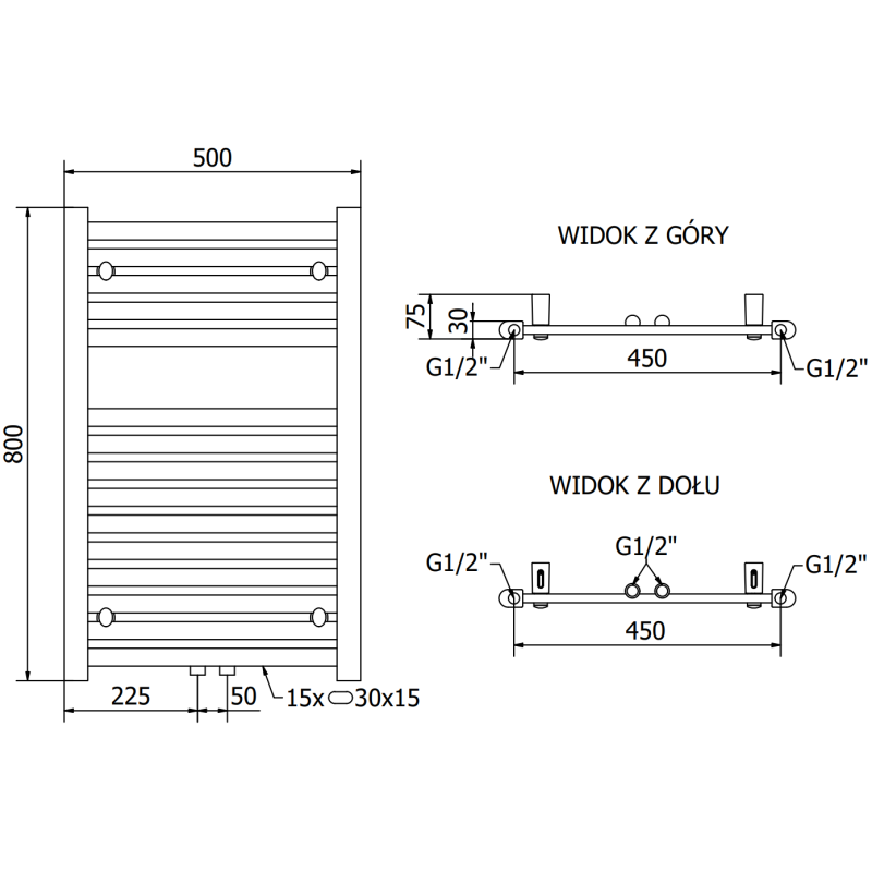 Mexen Hades radiateur de salle de bain 800 x 500 mm, 386 W, noir - W104-0800-500-00-70