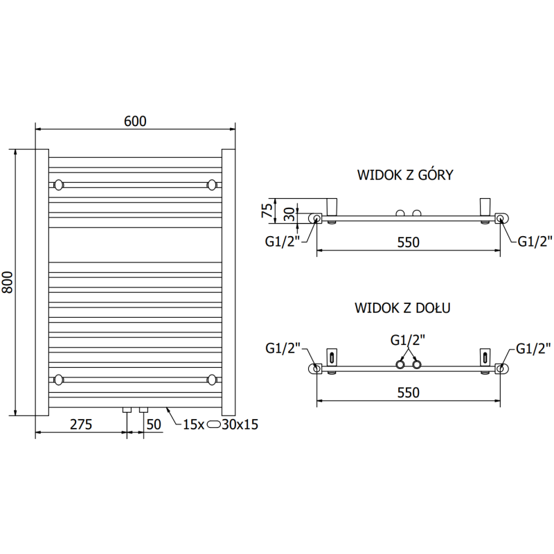 Mexen Hades radiateur de salle de bain 800 x 600 mm, 452 W, blanc - W104-0800-600-00-20