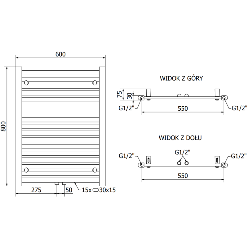 Mexen Hades radiateur de salle de bains 800 x 600 mm, 452 W, noir - W104-0800-600-00-70