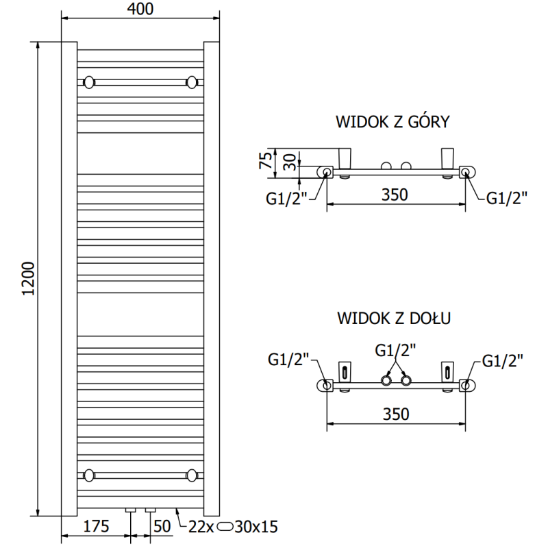 Mexen Hades radiateur de salle de bain 1200 x 400 mm, 472 W, blanc - W104-1200-400-00-20