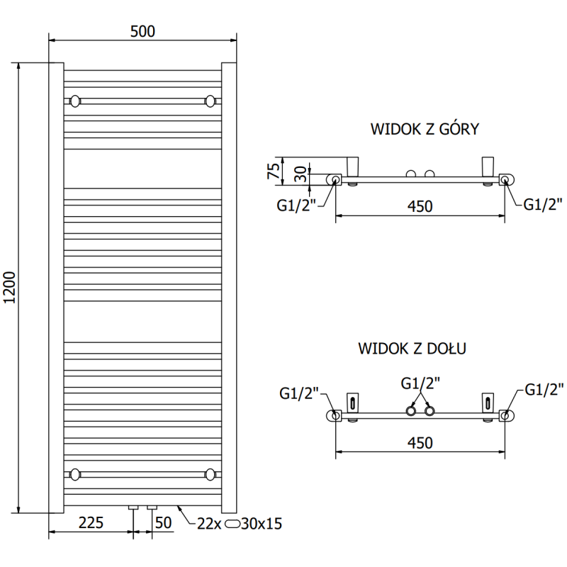 Mexen Hades radiateur de salle de bains 1200 x 500 mm, 450 W, chrome - W104-1200-500-00-01