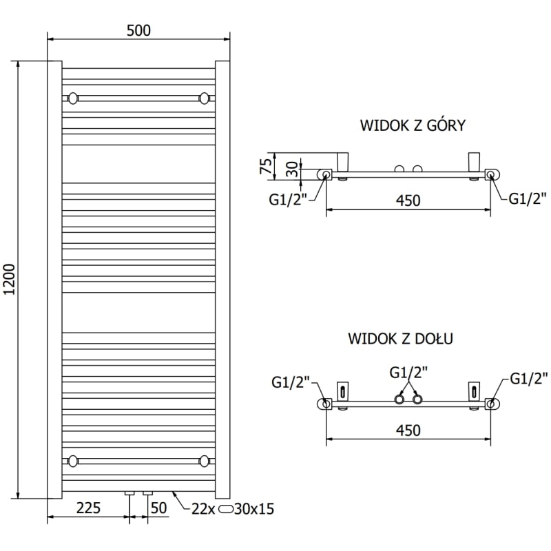 Mexen Hades radiateur de salle de bain 1200 x 500 mm, 570 W, anthracite - W104-1200-500-00-66