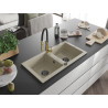Mexen Mario évier en granit à 2 bacs avec robinet de cuisine Aster, beige - 6504-69-73450-57-B