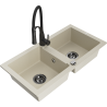 Mexen Mario évier en granit 2 bacs avec robinet de cuisine Aster, beige - 6504-69-73450-70-B