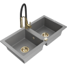 Mexen Mario évier en granit 2 bacs avec robinet de cuisine Aster, gris - 6504-71-73450-57-G