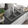Mexen Mario évier granit 2 bacs avec mitigeur de cuisine Aster, gris - 6504-71-73450-70-B