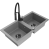 Mexen Mario évier granit double 2 cuves avec robinet de cuisine Aster, gris - 6504-71-73450-70-B