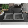 Mexen Mario évier granit 2 bacs avec mitigeur de cuisine Aster, gris - 6504-71-73450-70-B