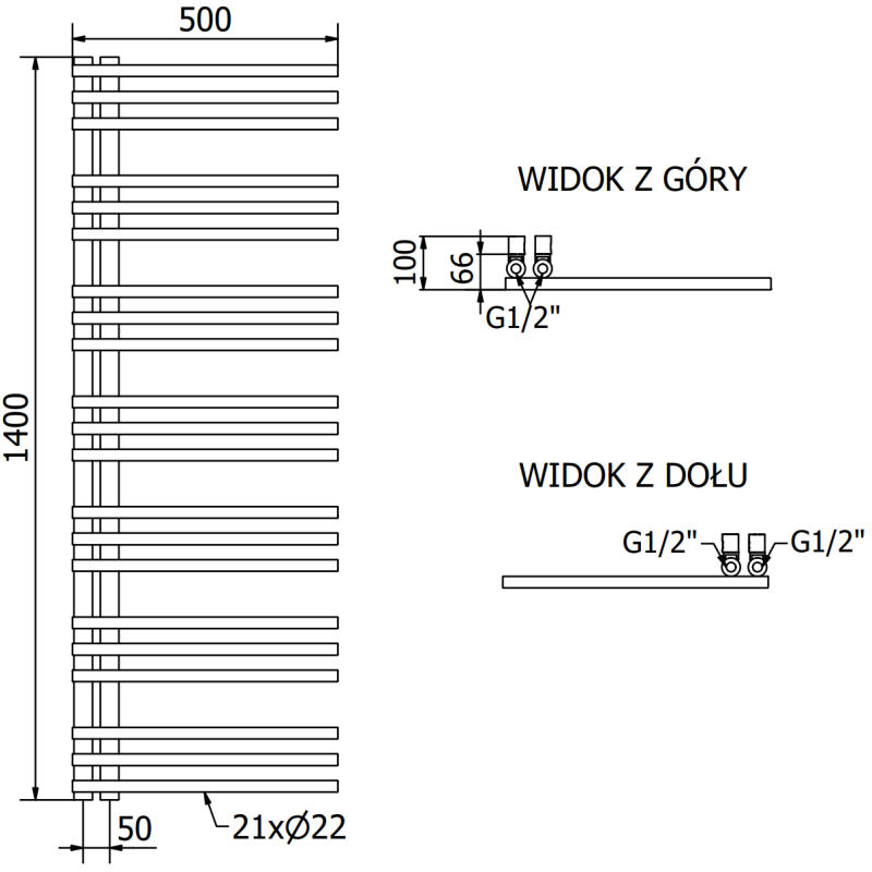 Mexen Neptun radiateur décoratif de salle de bain 1400 x 500 mm, 532 W, noir - W101-1400-500-00-70