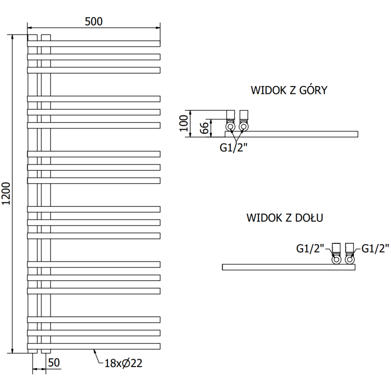 Mexen Neptun radiateur de salle de bain décoratif 1200 x 500 mm, 456 W, noir - W101-1200-500-00-70