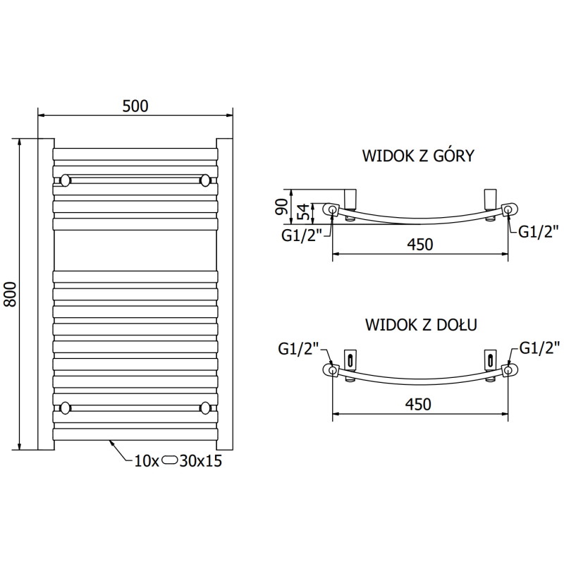 Mexen Helios radiateur de salle de bain 800 x 500 mm, 381 W, noir - W103-0800-500-00-70