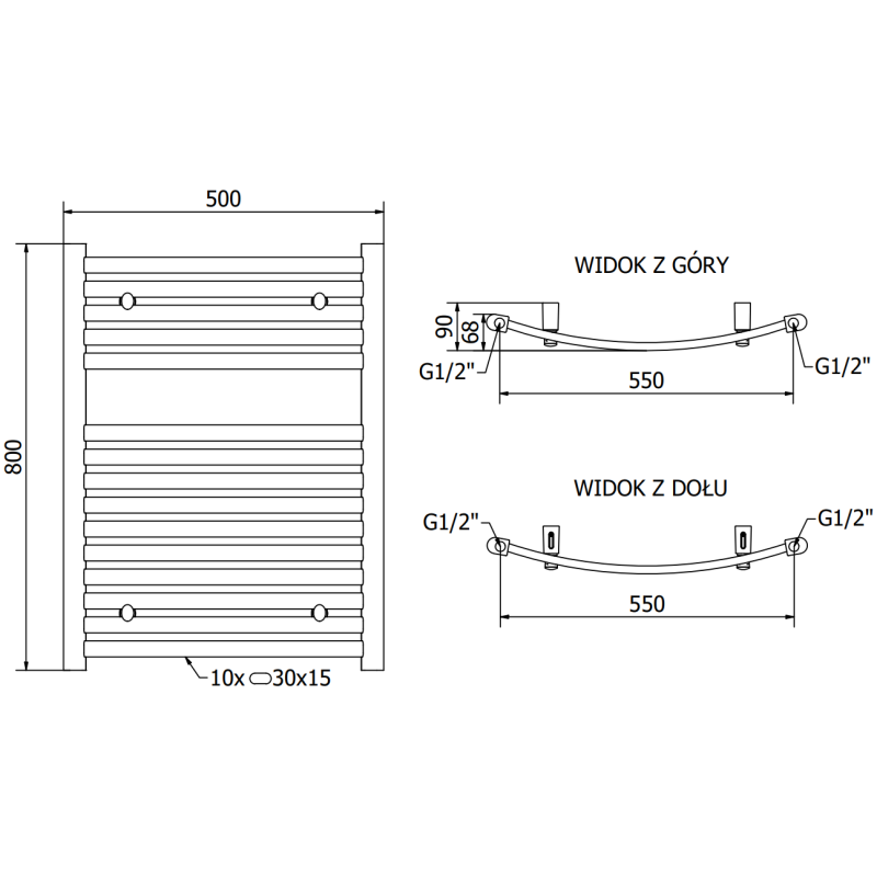 Mexen Helios radiateur de salle de bain 800 x 600 mm, 448 W, noir - W103-0800-600-00-70