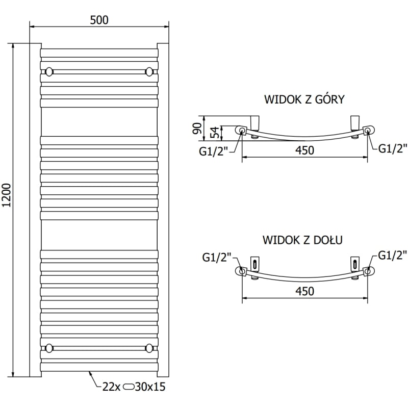 Mexen Helios radiateur de salle de bain 1200 x 500 mm, 567 W, blanc - W103-1200-500-00-20