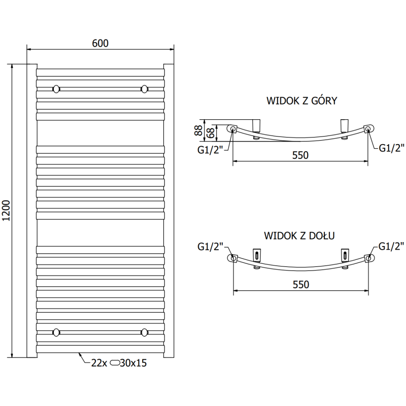 Mexen Helios radiateur salle de bain 1200 x 600 mm, 563 W, blanc - W103-1200-600-00-20