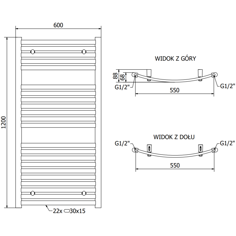 Mexen Helios radiateur de salle de bain 1200 x 600 mm, 563 W, noir - W103-1200-600-00-70