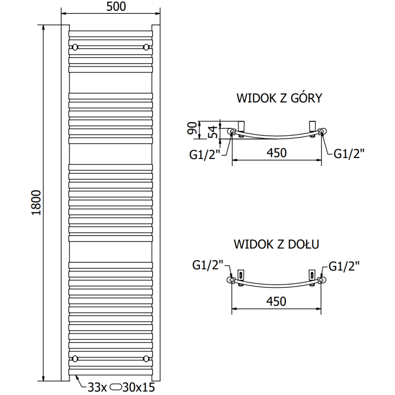 Mexen Helios radiateur de salle de bain 1800 x 500 mm, 844 W, noir - W103-1800-500-00-70