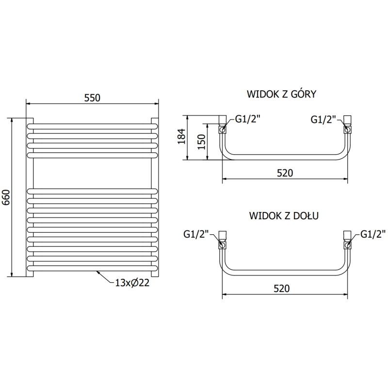 Mexen Apollo radiateur de salle de bain 660 x 550 mm, 386 W, noir - W117-0660-550-00-70