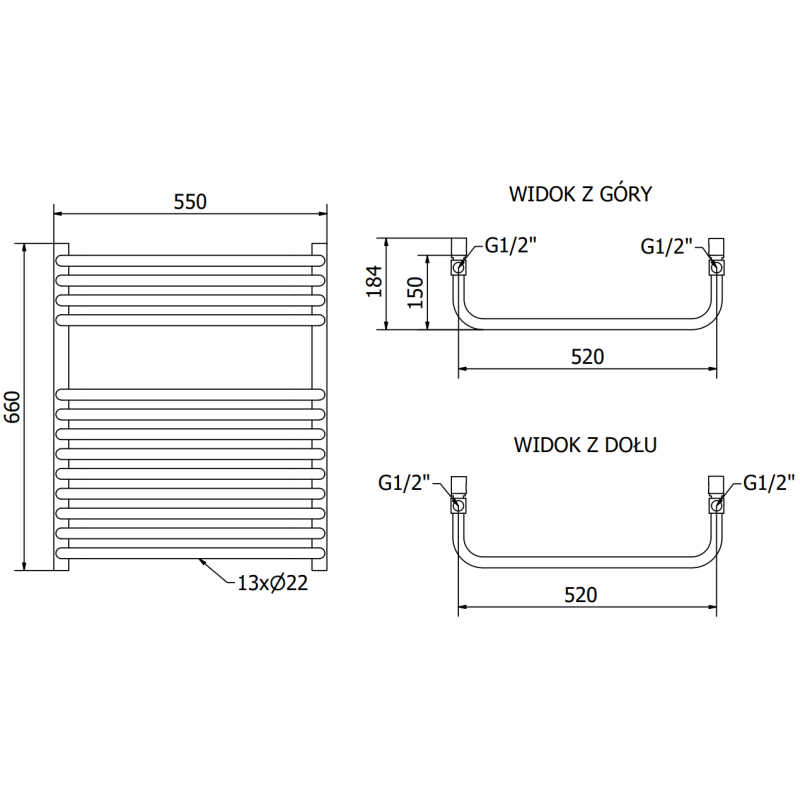 Mexen Apollo radiateur de salle de bains 660 x 550 mm, 386 W, noir - W117-0660-550-00-70