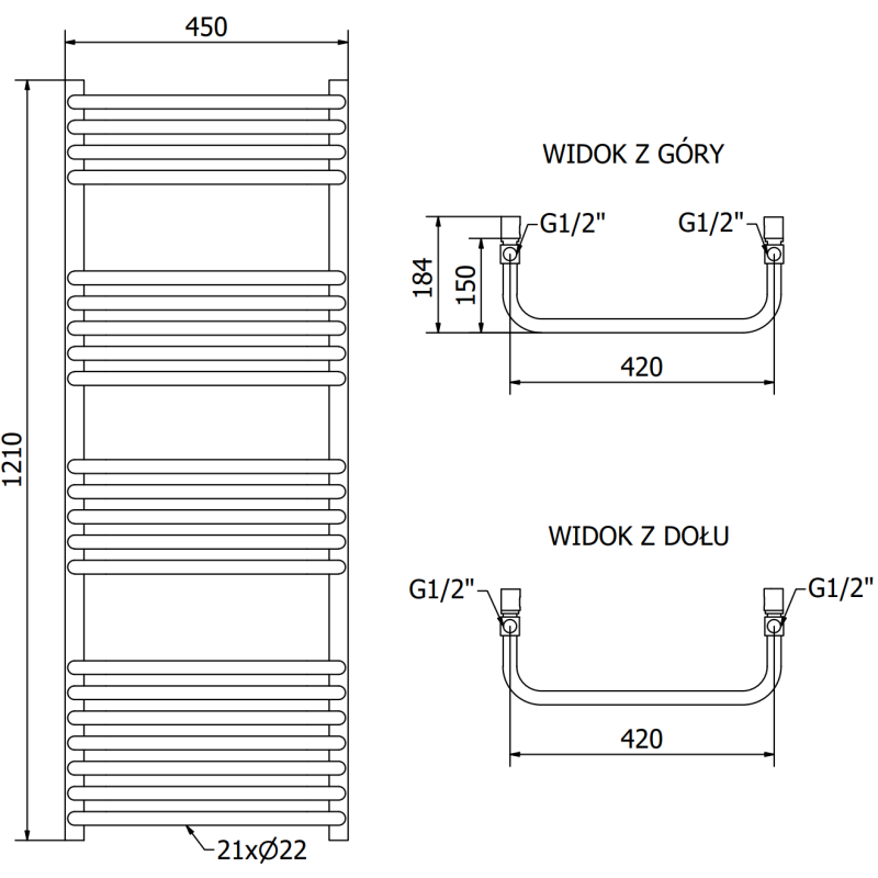 Mexen Apollo radiateur salle de bain 1210 x 450 mm, 566 W, blanc - W117-1210-450-00-20