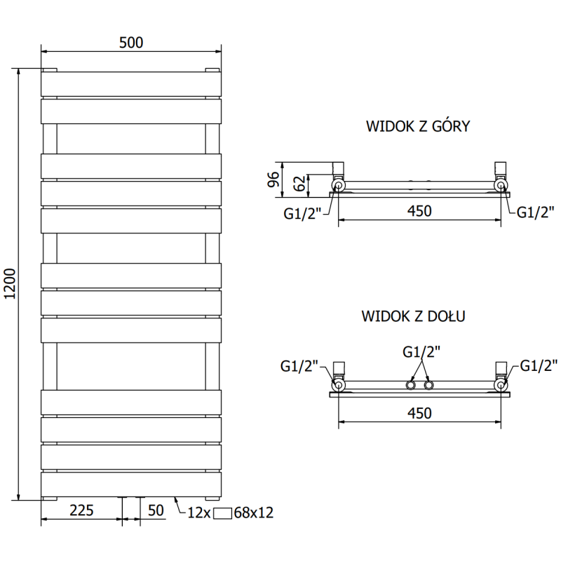 Mexen Ceres radiateur de salle de bain 1200 x 500 mm, 610 W, noir - W111-1200-500-00-70