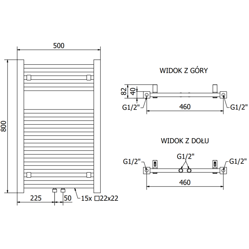 Mexen Pluton radiateur de salle de bain 800 x 500 mm, 410 W, noir - W106-0800-500-00-70