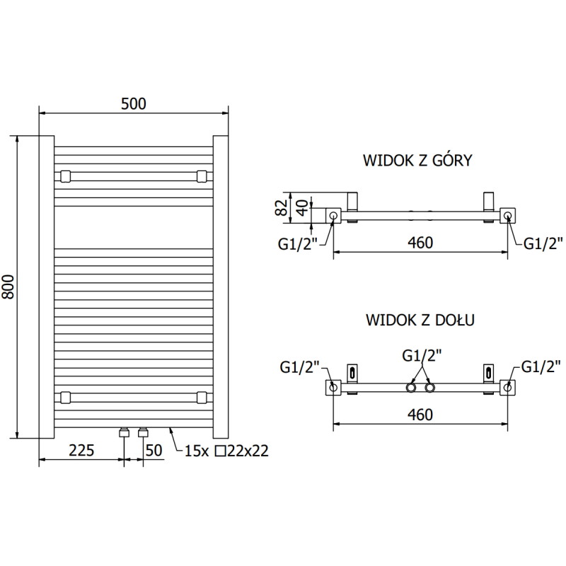Mexen Pluton radiateur salle de bains 800 x 500 mm, 410 W, noir - W106-0800-500-00-70