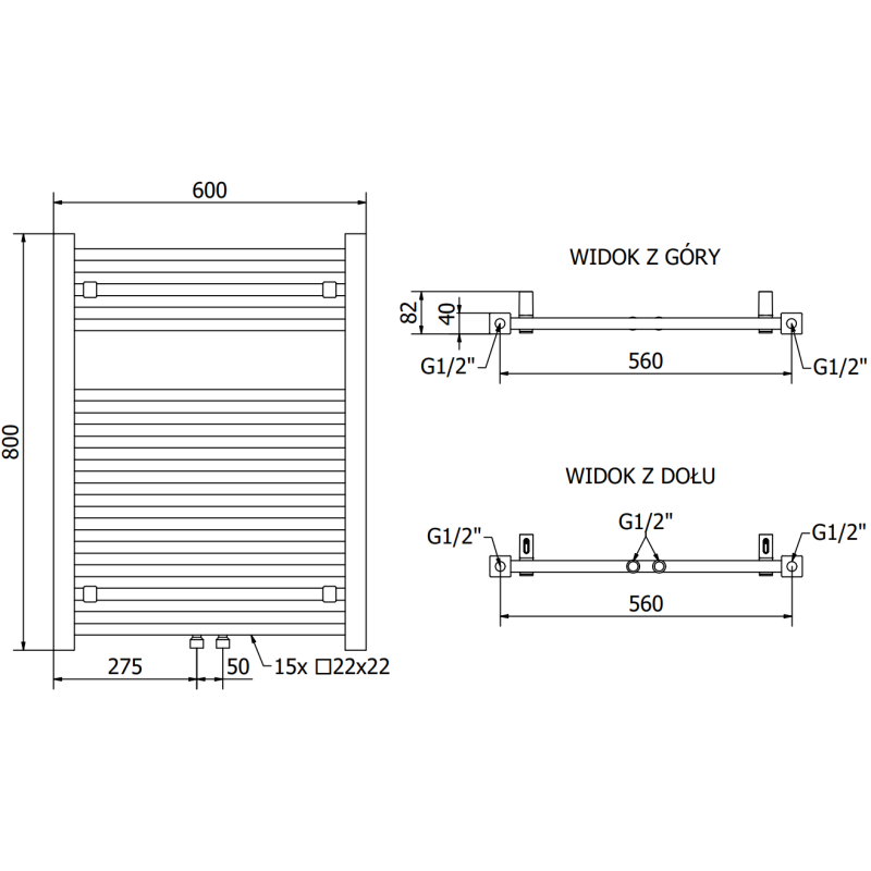 Mexen Pluton radiateur de salle de bain 800 x 600 mm, 476 W, blanc - W106-0800-600-00-20