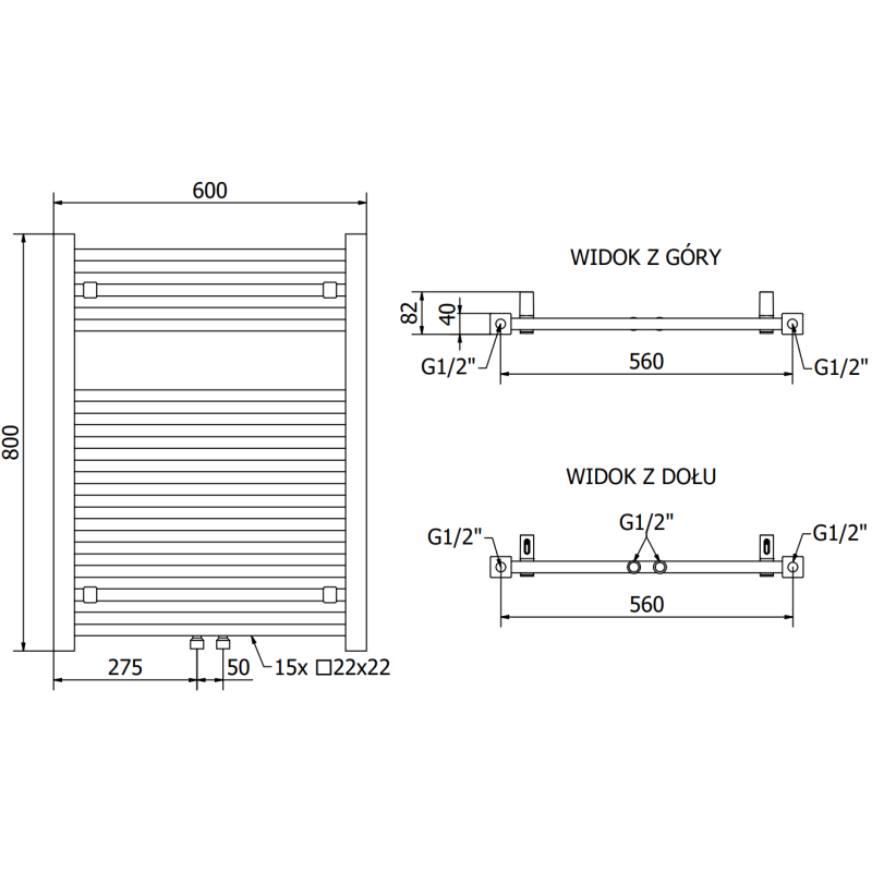 Mexen Pluton radiateur de salle de bain 800 x 600 mm, 476 W, noir - W106-0800-600-00-70