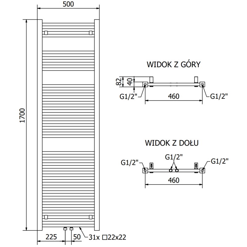 Mexen Pluton radiateur de salle de bains 1700 x 500 mm, 855 W, blanc - W106-1700-500-00-20