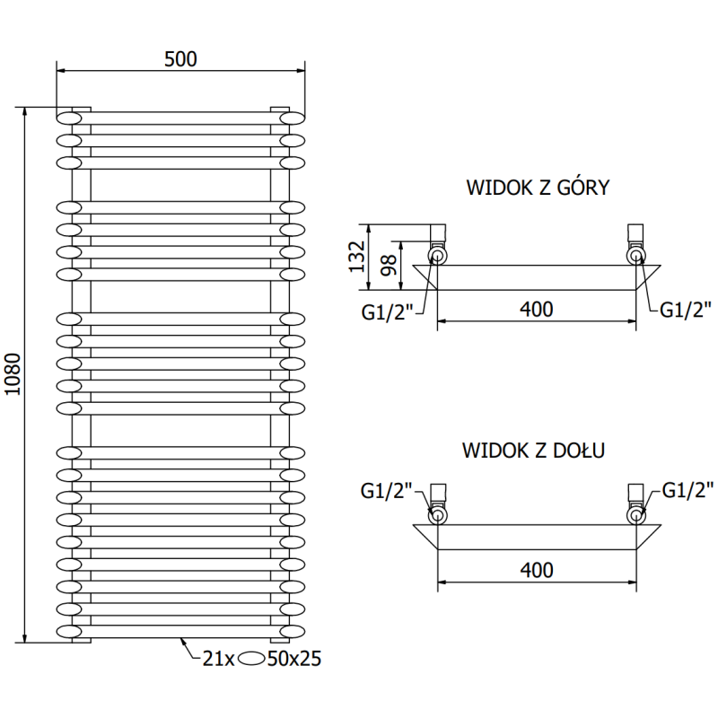 Mexen Akan radiateur de salle de bains 1080 x 500 mm, 784 W, noir - W121-1080-500-00-70