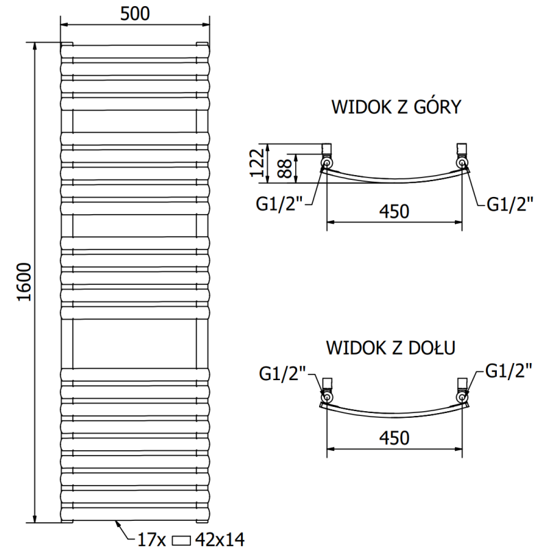 Mexen Bachus radiateur de salle de bain 1600 x 500 mm, 787 W, noir - W109-1600-500-00-70