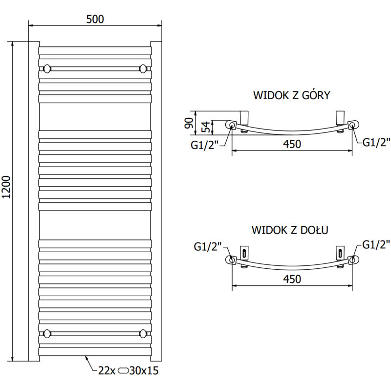 Mexen Helios radiateur de salle de bain 1200 x 500 mm, 567 W, anthracite - W103-1200-500-00-66