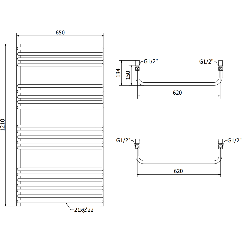 Mexen Apollo radiateur de salle de bain 1210 x 650 mm, 716 W, blanc - W117-1210-650-00-20