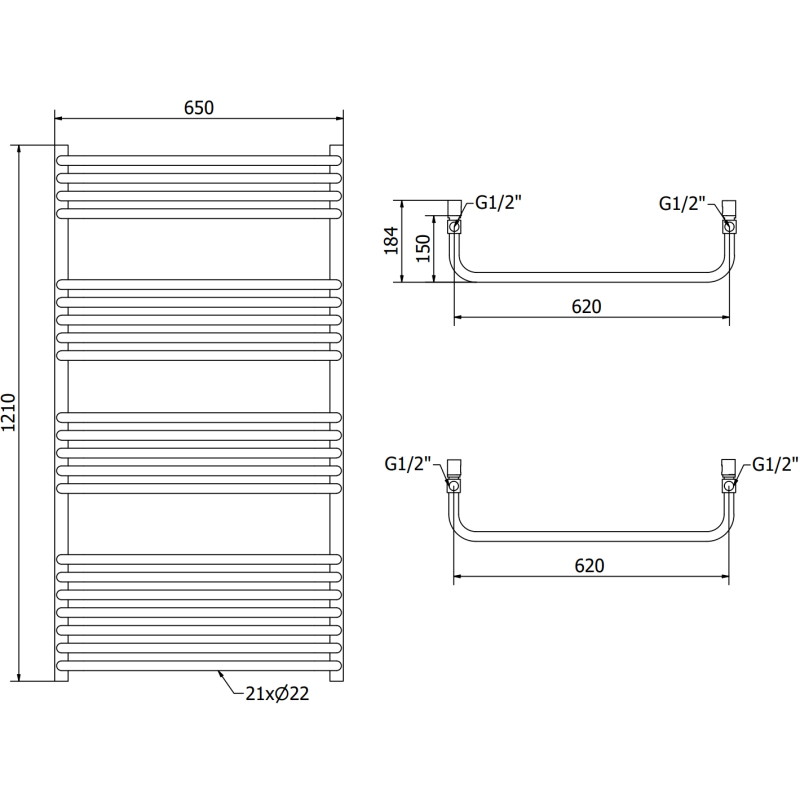 Mexen Apollo radiateur de salle de bain 1210 x 650 mm, 713 W, noir - W117-1210-650-00-70