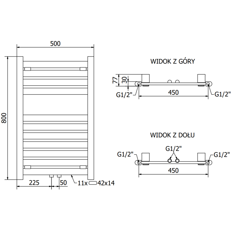 Mexen Uran radiateur de salle de bain 800 x 500 mm, 364 W, noir - W105-0800-500-00-70