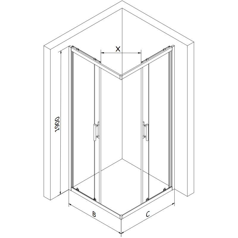 Mexen Rio cabine de douche carrée 80 x 80 cm, transparent, chrome + receveur plat, blanc - 860-080-080-01-00-4010
