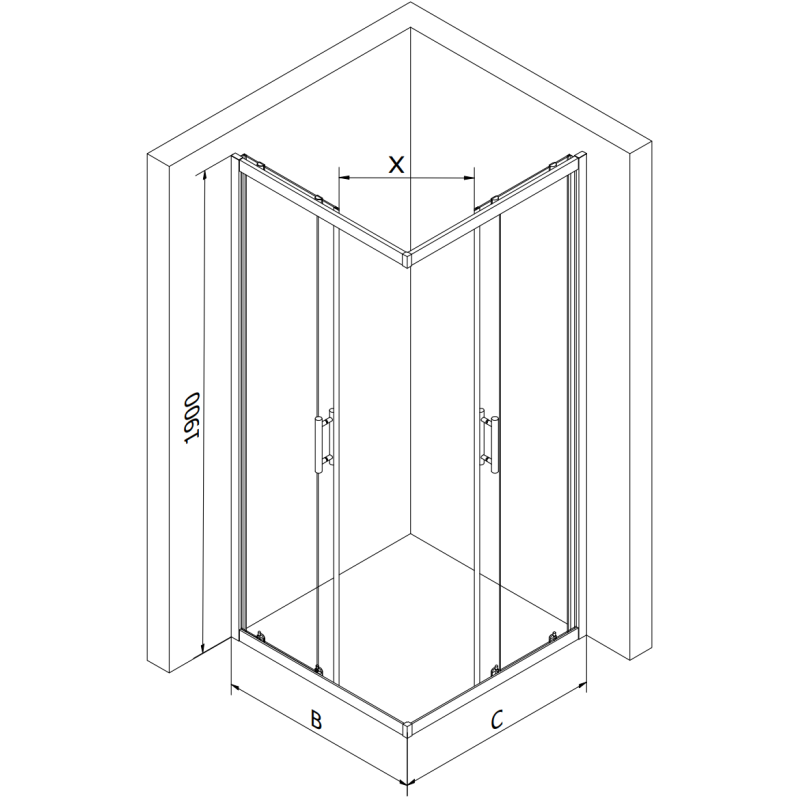 Mexen Rio cabine de douche carrée 90 x 90 cm, transparent, chrome - 860-090-090-01-00