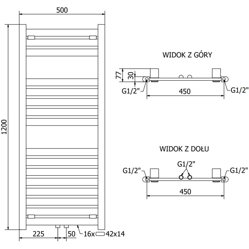 Mexen Uran radiateur de salle de bain 1200 x 500 mm, 534 W, anthracite - W105-1200-500-00-66