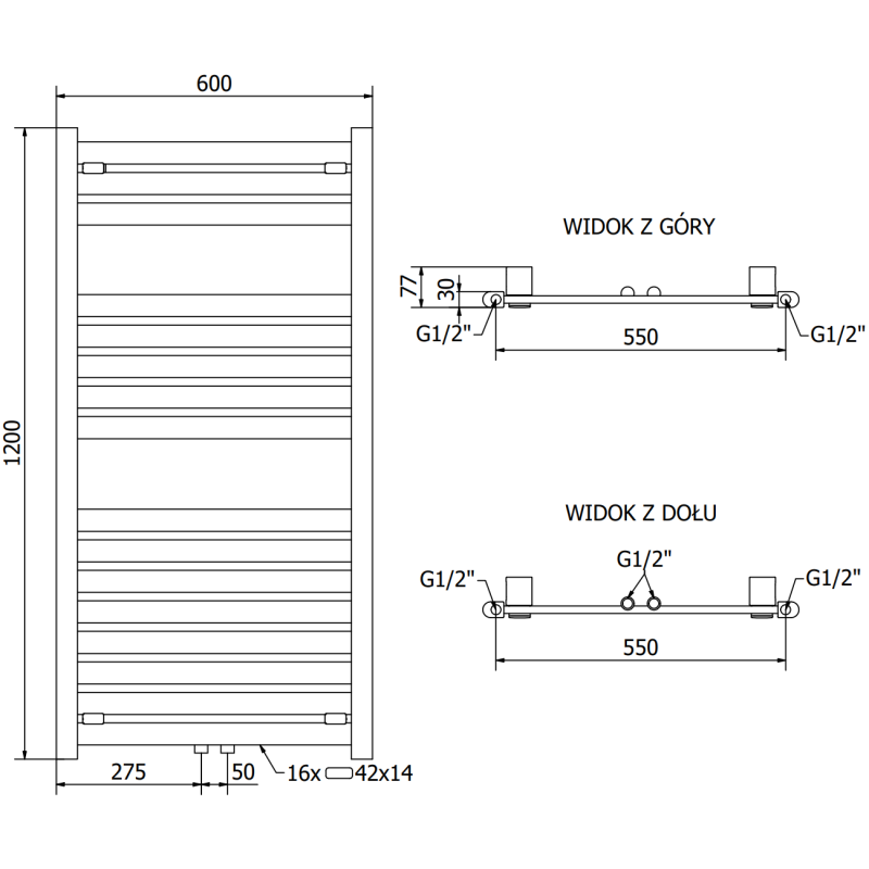 Mexen Uran radiateur de salle de bain 1200 x 600 mm, 623 W, blanc - W105-1200-600-00-20