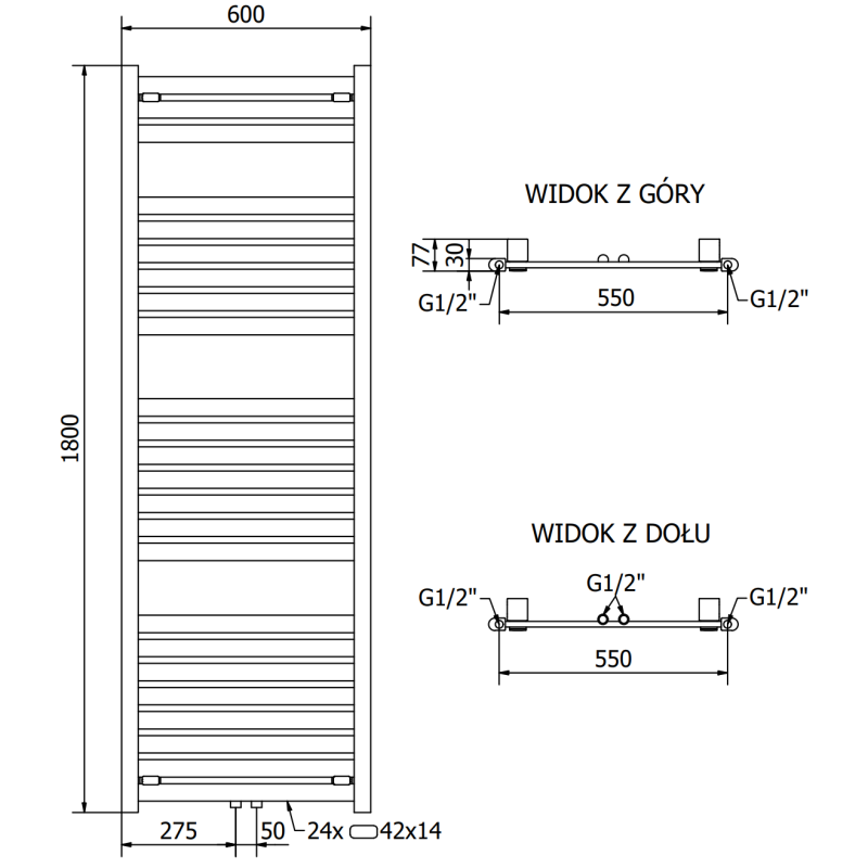 Mexen Uran radiateur de salle de bain 1800 x 600 mm, 934 W, blanc - W105-1800-600-00-20