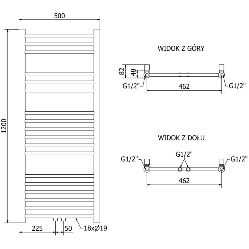 Mexen Yodo radiateur de salle de bain 1200 x 500 mm, 382 W, noir - W113-1200-500-00-70